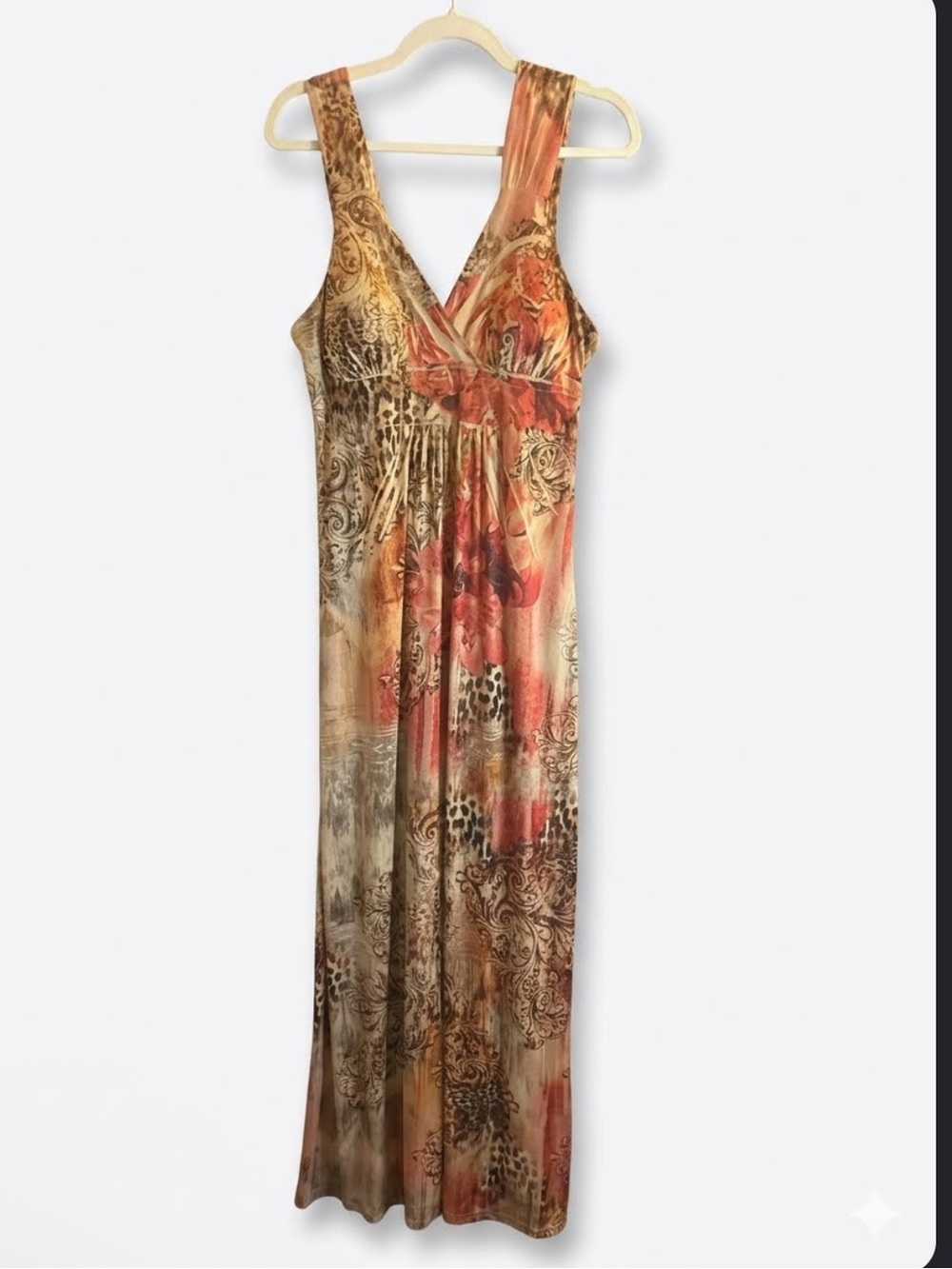 SZM/l FRESH of LA GOLD SND ORANGE PRINTED MAXI DRESS